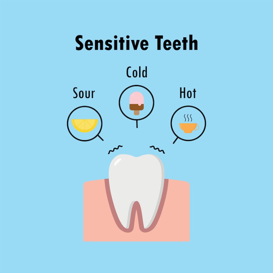 Sensitive teeth because sour, cold, and hot illustration vector on blue background. Dental concept.